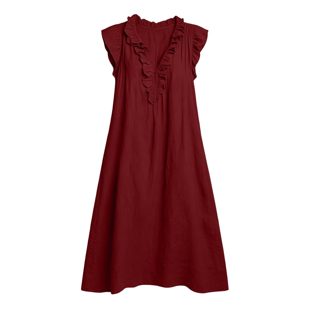 ✨⏰2026 Summer Solid Color Elegant Temperament Flying Sleeve Dress