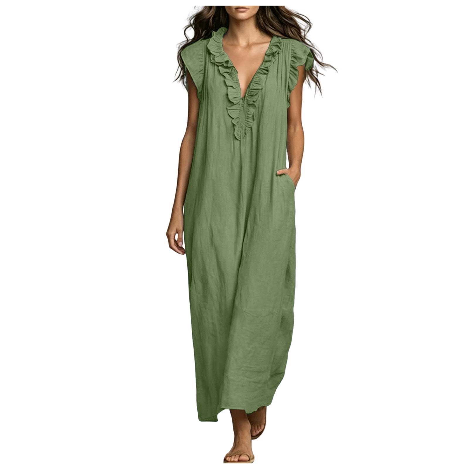 ✨⏰2026 Summer Solid Color Elegant Temperament Flying Sleeve Dress