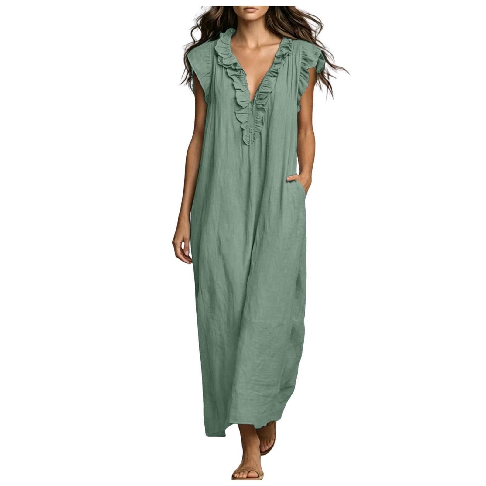 ✨⏰2026 Summer Solid Color Elegant Temperament Flying Sleeve Dress