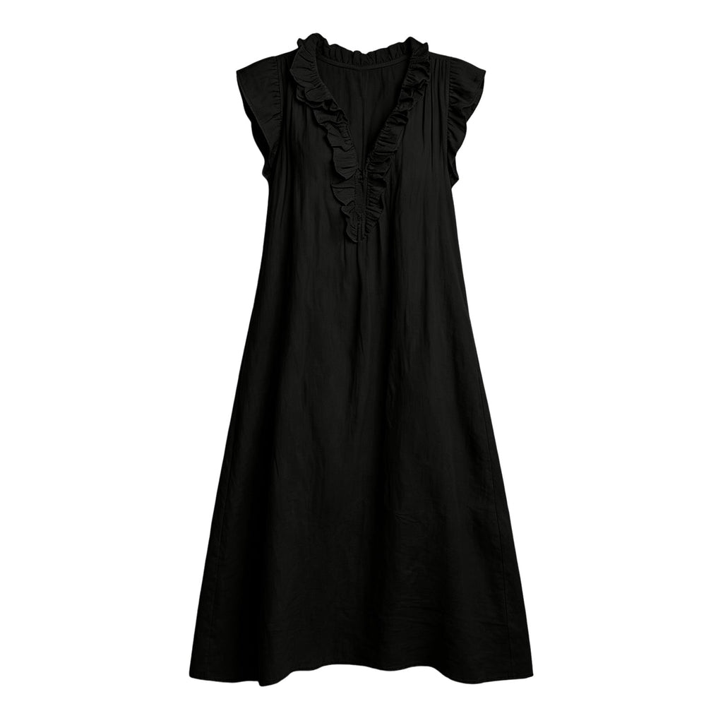 ✨⏰2026 Summer Solid Color Elegant Temperament Flying Sleeve Dress