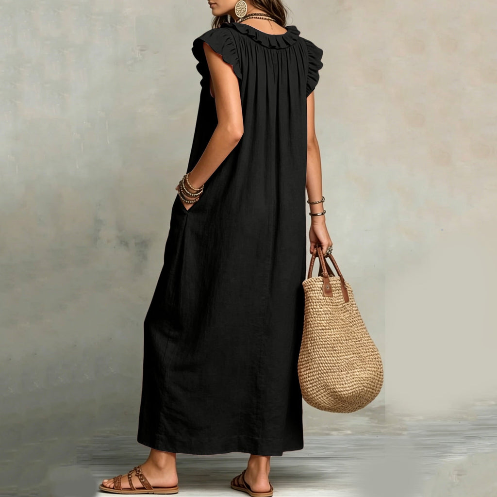 ✨⏰2026 Summer Solid Color Elegant Temperament Flying Sleeve Dress