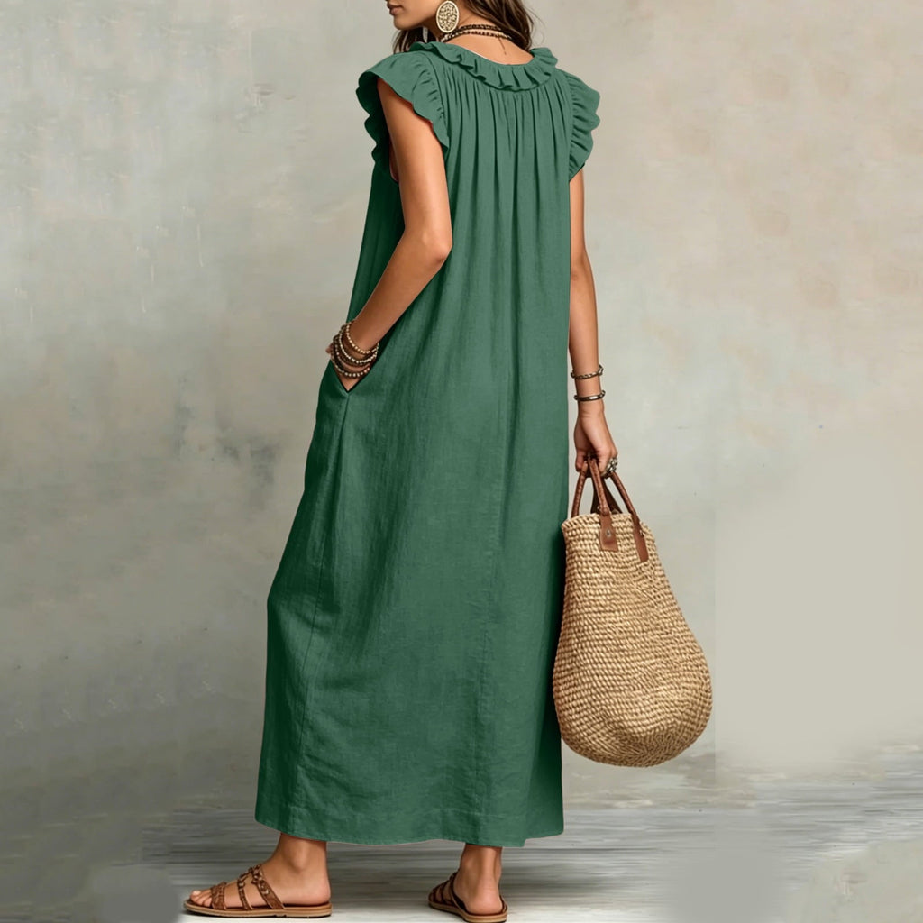 ✨⏰2026 Summer Solid Color Elegant Temperament Flying Sleeve Dress