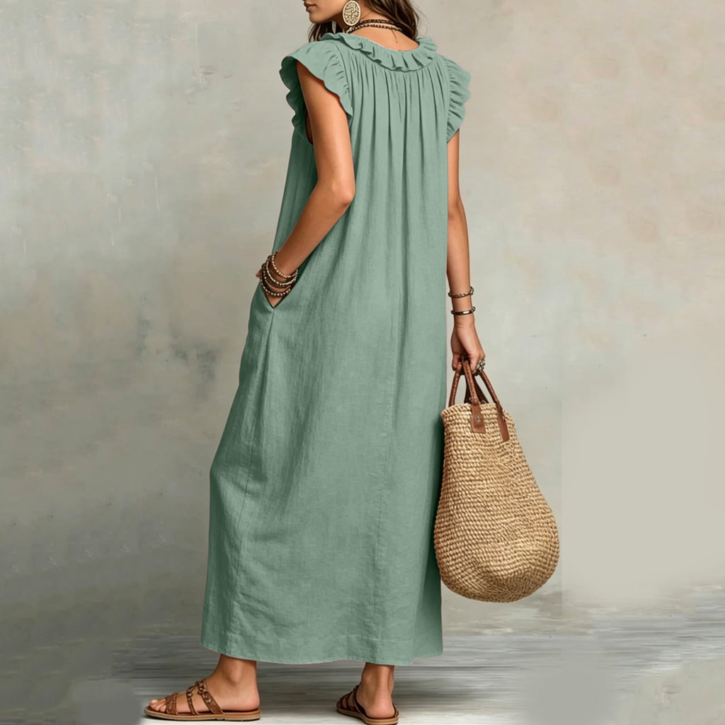 ✨⏰2026 Summer Solid Color Elegant Temperament Flying Sleeve Dress