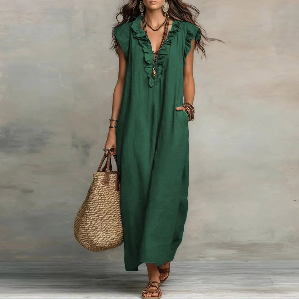 ✨⏰2026 Summer Solid Color Elegant Temperament Flying Sleeve Dress