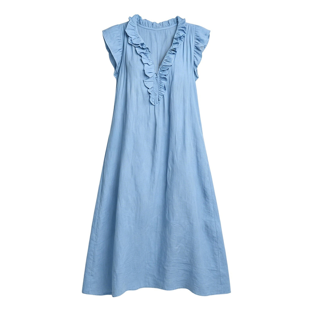 ✨⏰2026 Summer Solid Color Elegant Temperament Flying Sleeve Dress