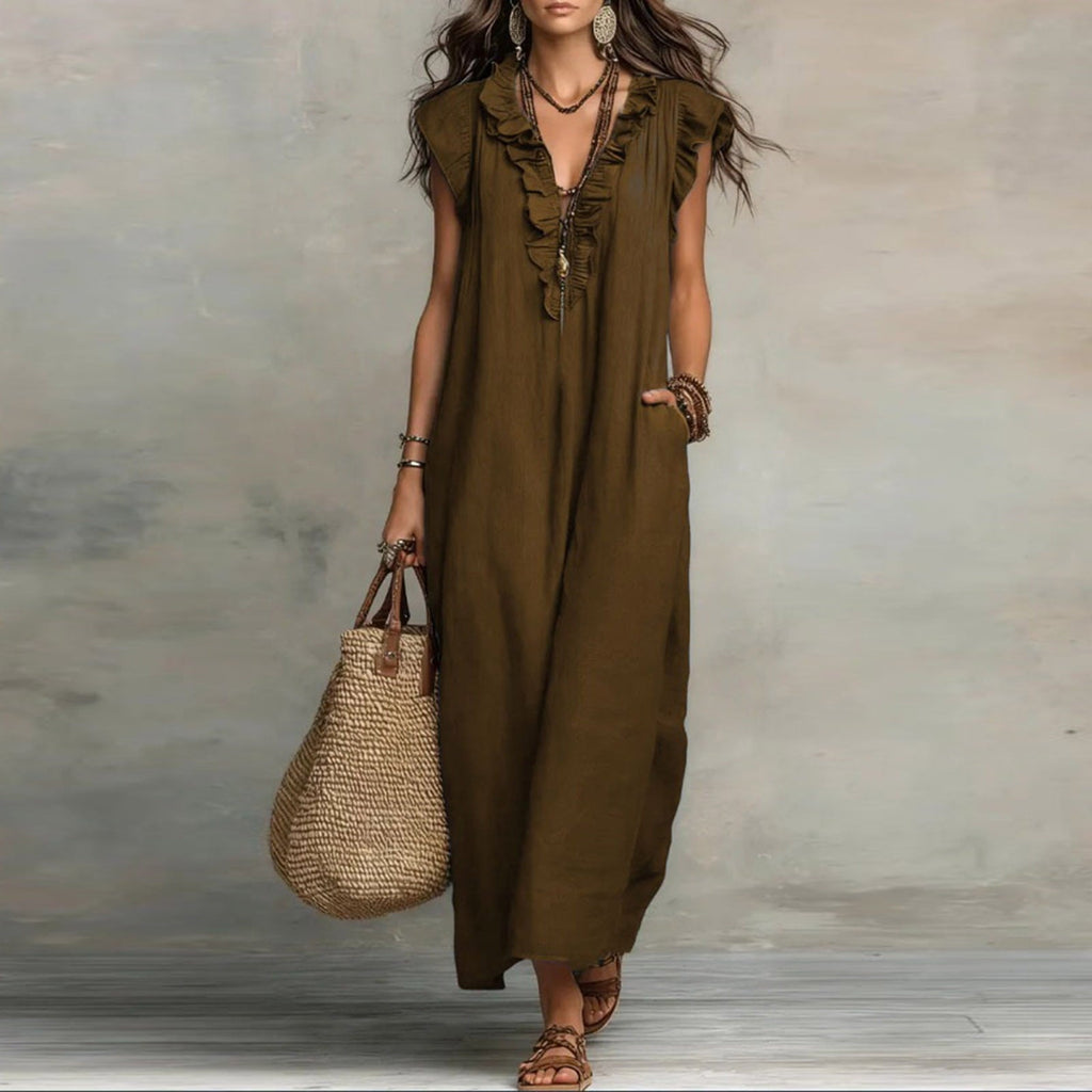 ✨⏰2026 Summer Solid Color Elegant Temperament Flying Sleeve Dress