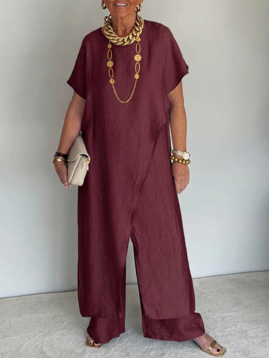✨⏰LAST DAY SAVE 49% ⏰Women's Cozy Loose Fit Asymmetrical Two-Piece Set - Casual Retro Cotton Blend Outfit
