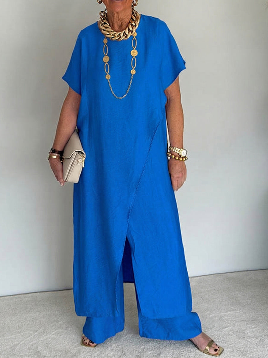 ✨⏰LAST DAY SAVE 49% ⏰Women's Cozy Loose Fit Asymmetrical Two-Piece Set - Casual Retro Cotton Blend Outfit